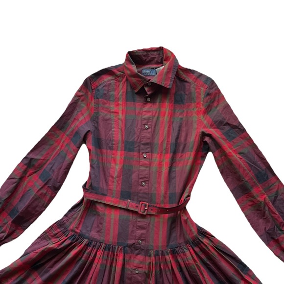 Polo Ralph Lauren Christmas Collared Long Sleeve Plaid Midi Dress size 0